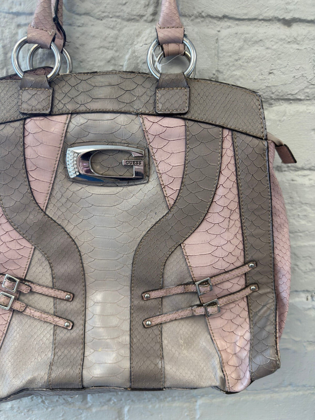 Guess Pink and Beige Textured Tote Bag