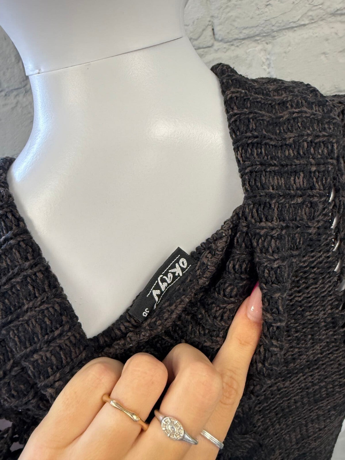 Black and Grey Textured Knit Gilet with Tie Front