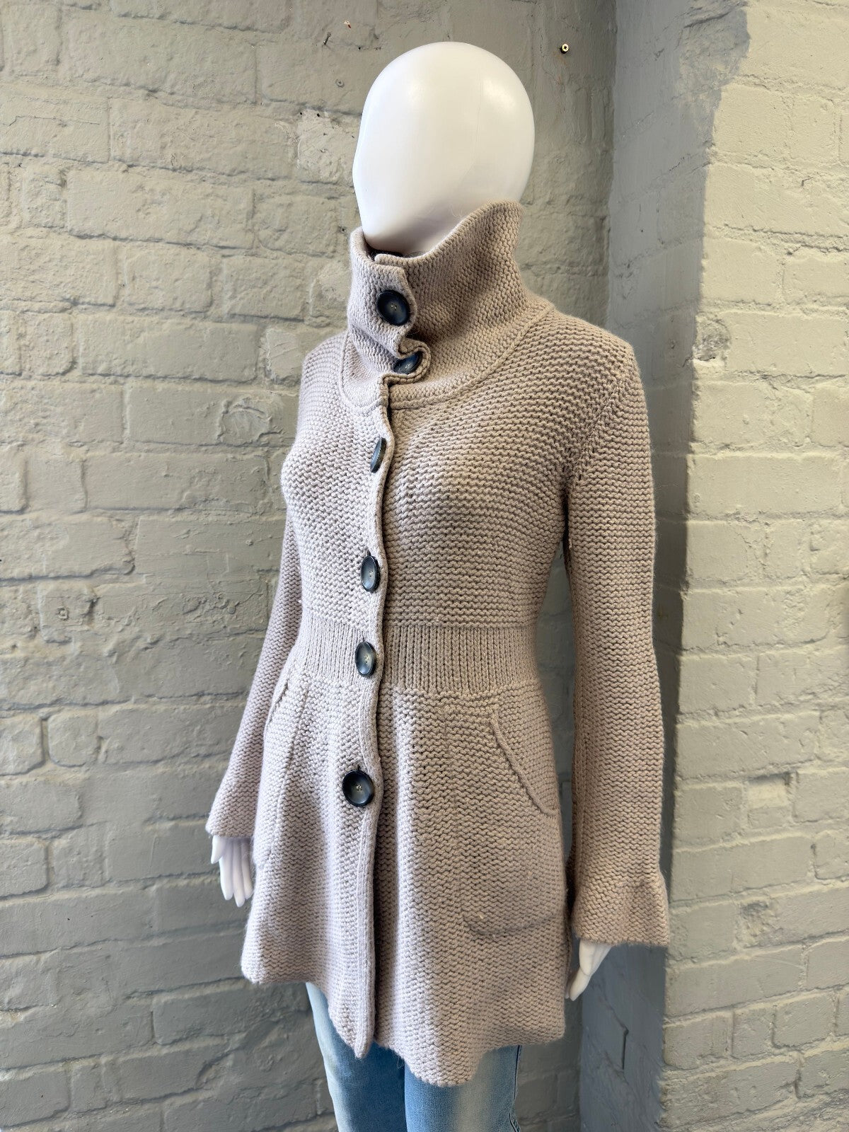Lilac Knit Long Sleeve Button-Up Cardigan with High Neck