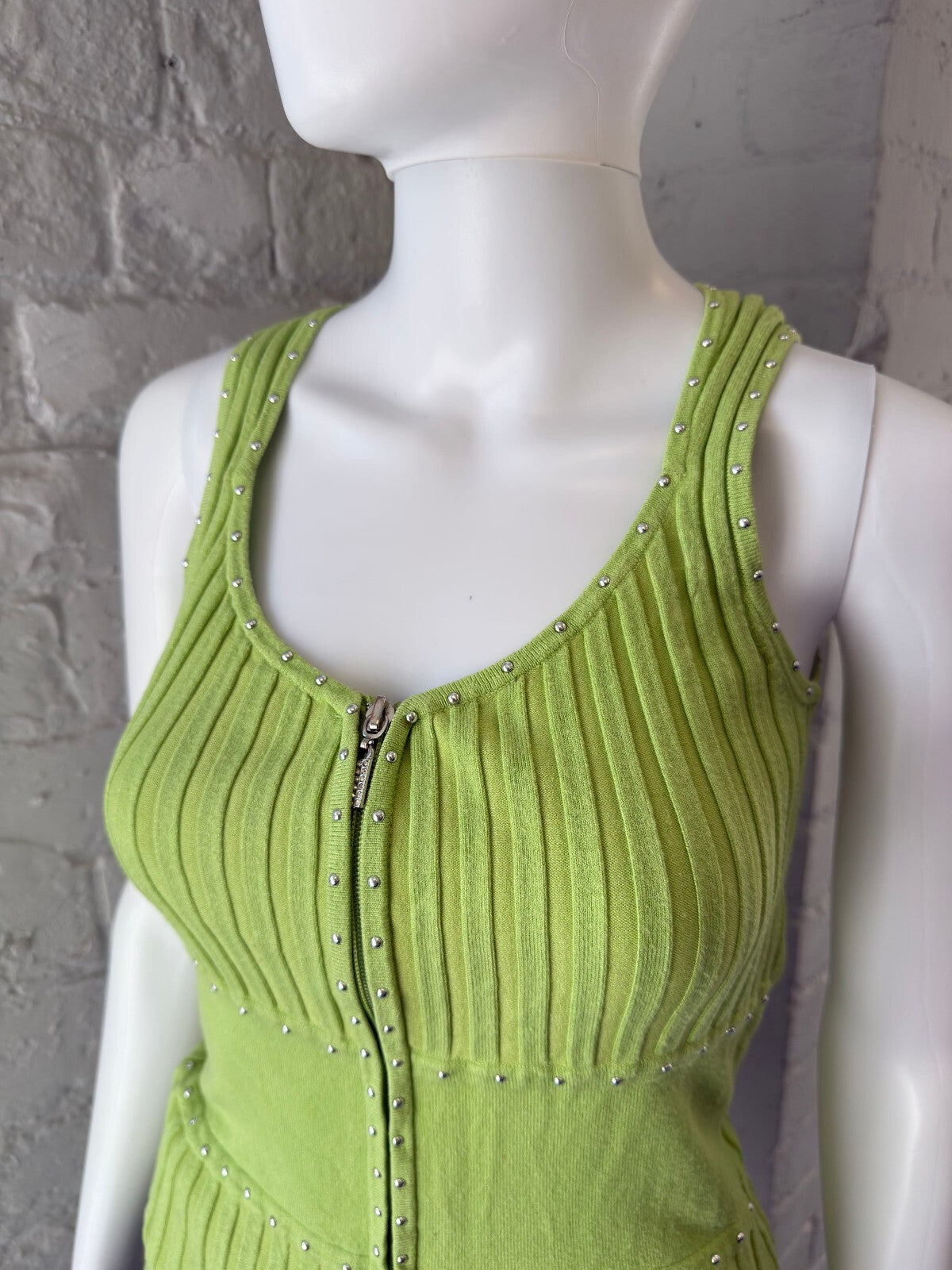 Lime Green Ribbed Tank Top with Stud Details