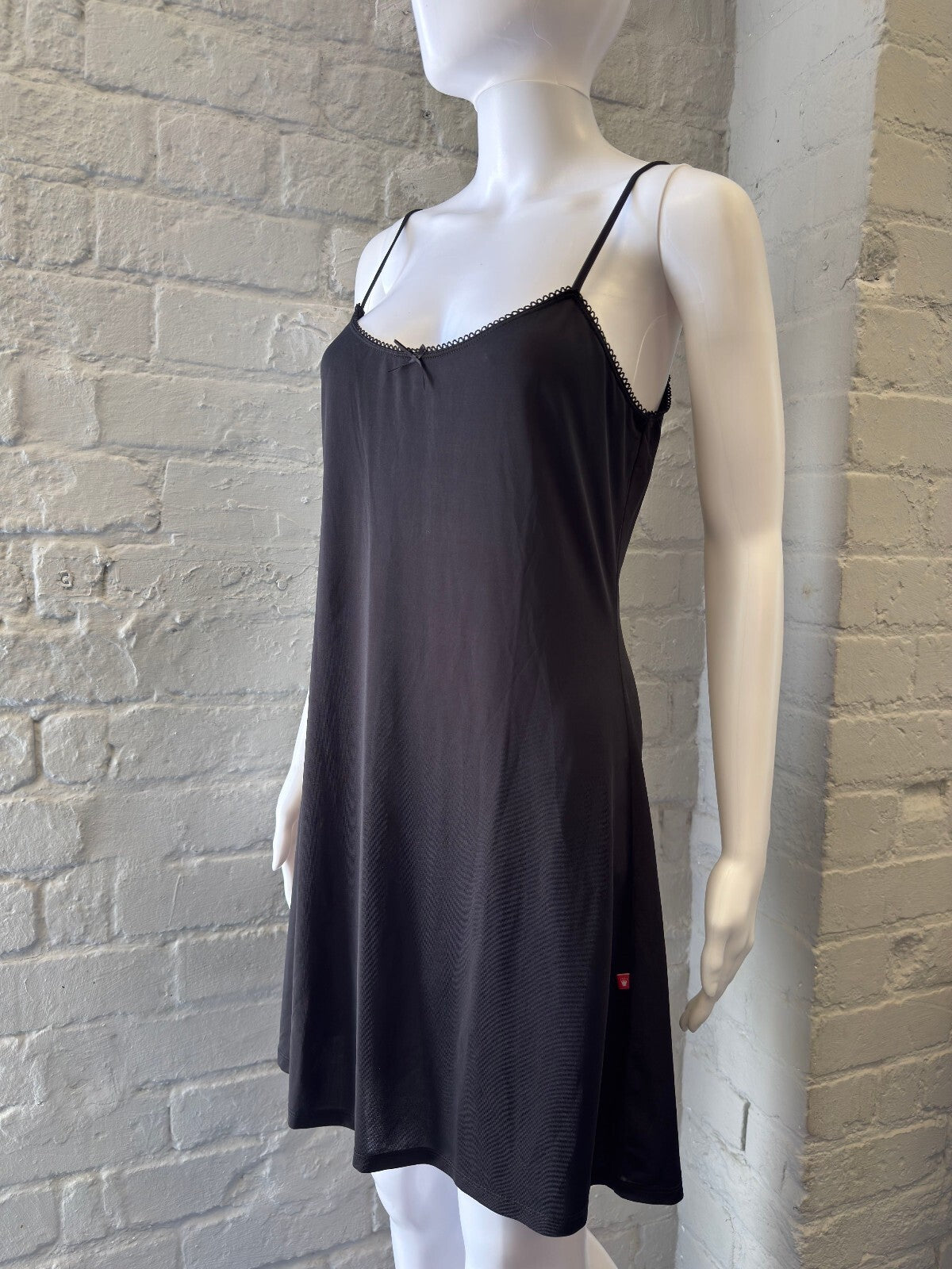 Black Slinky Slip Dress with Lace-Up Back