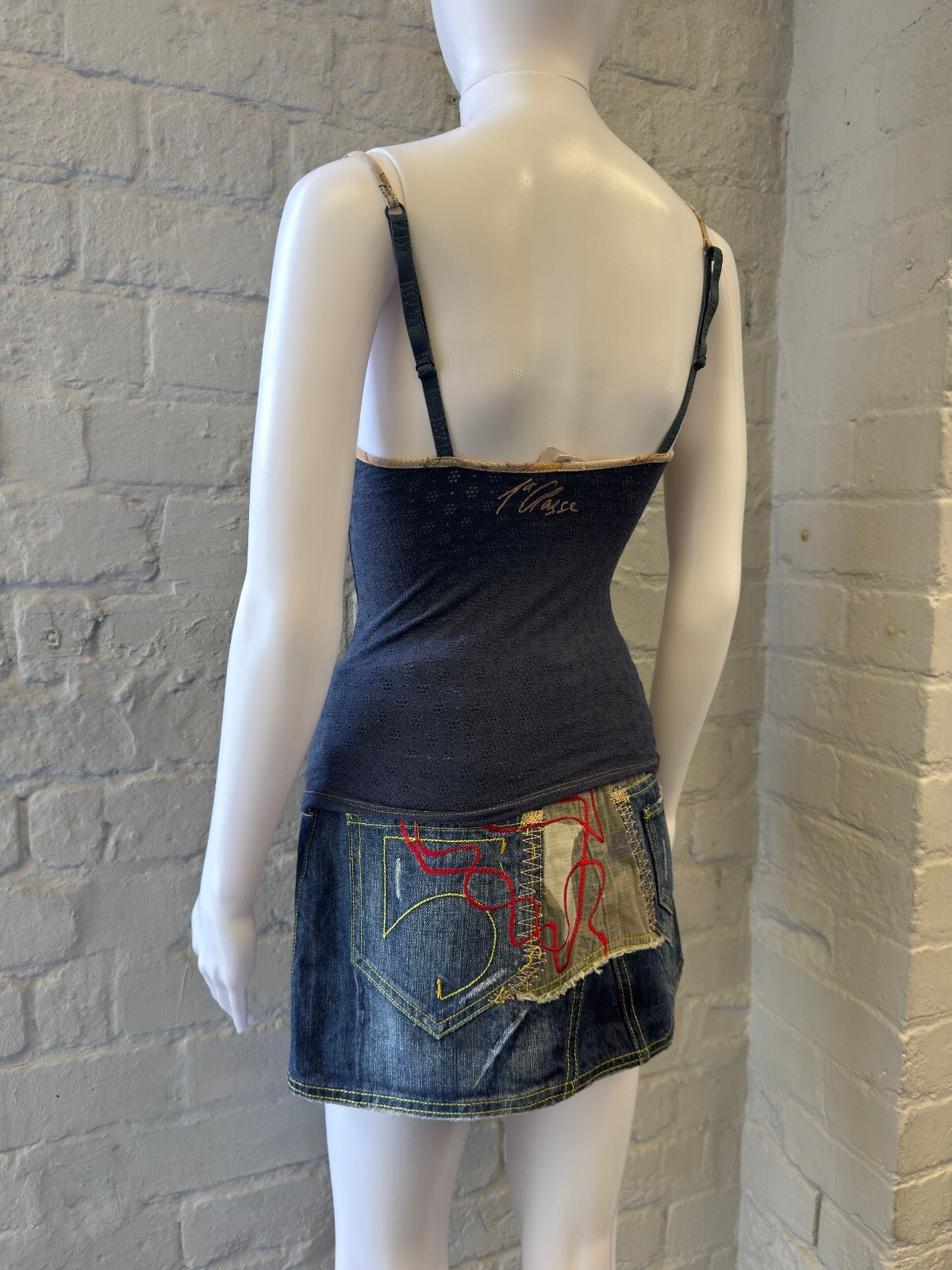 Denim Mini Skirt with Embroidered Patches