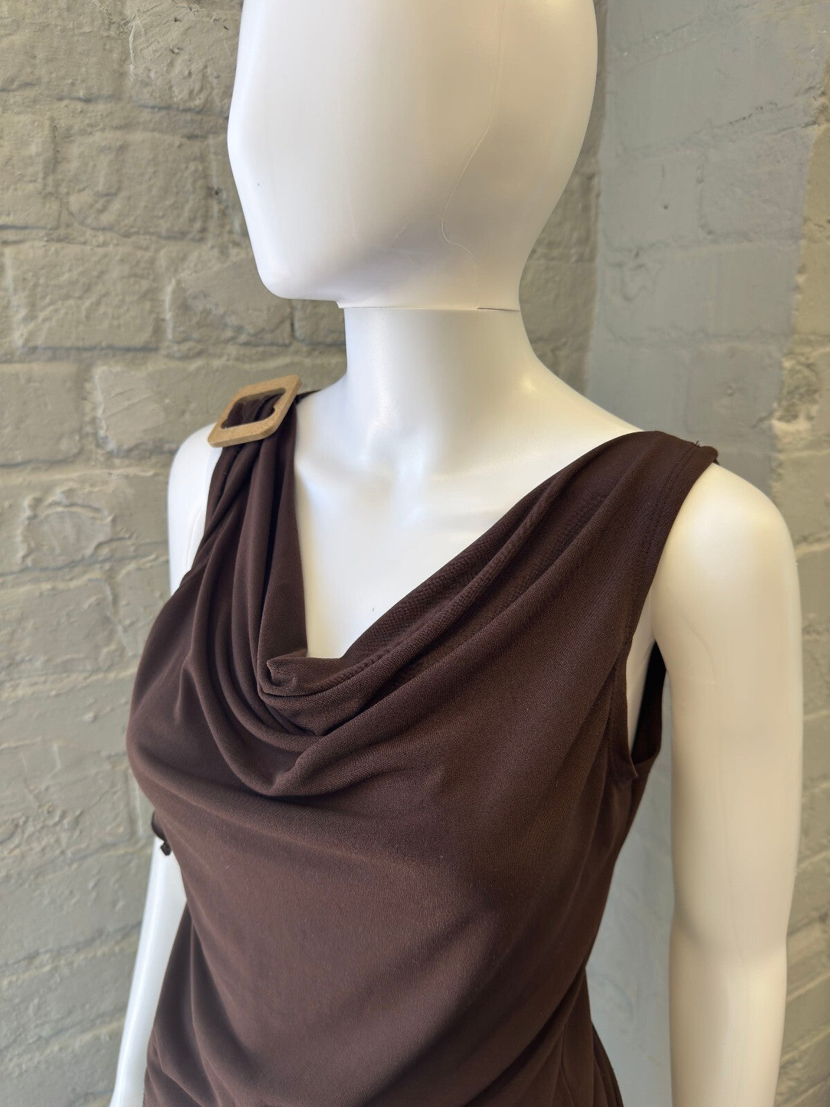 Brown Cowl Neck Top with Buckle Detail