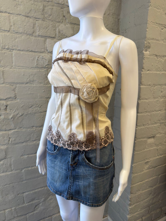 Cream Beige Floral Applique Strappy Top