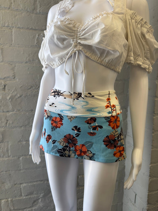 Floral Print Mini Skirt with Blue and Orange Flowers