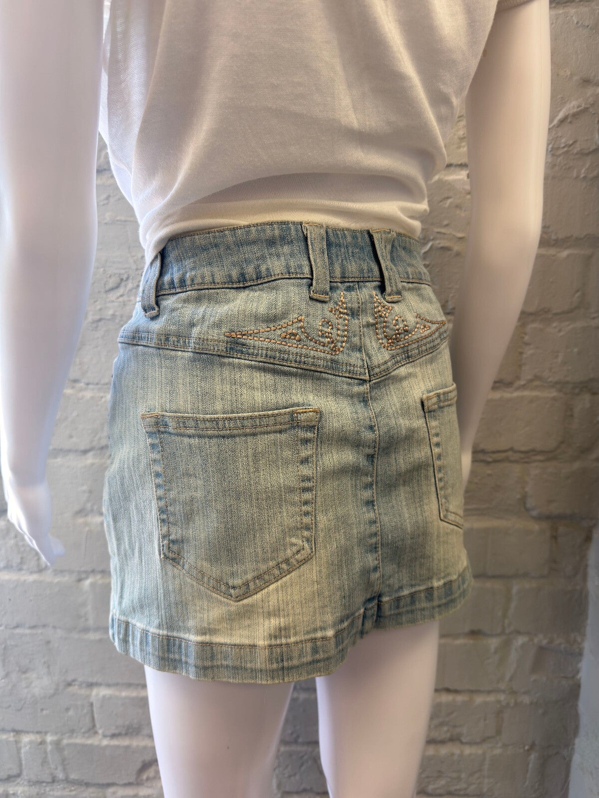 Light Blue Denim Mini Skirt with Lining Detail