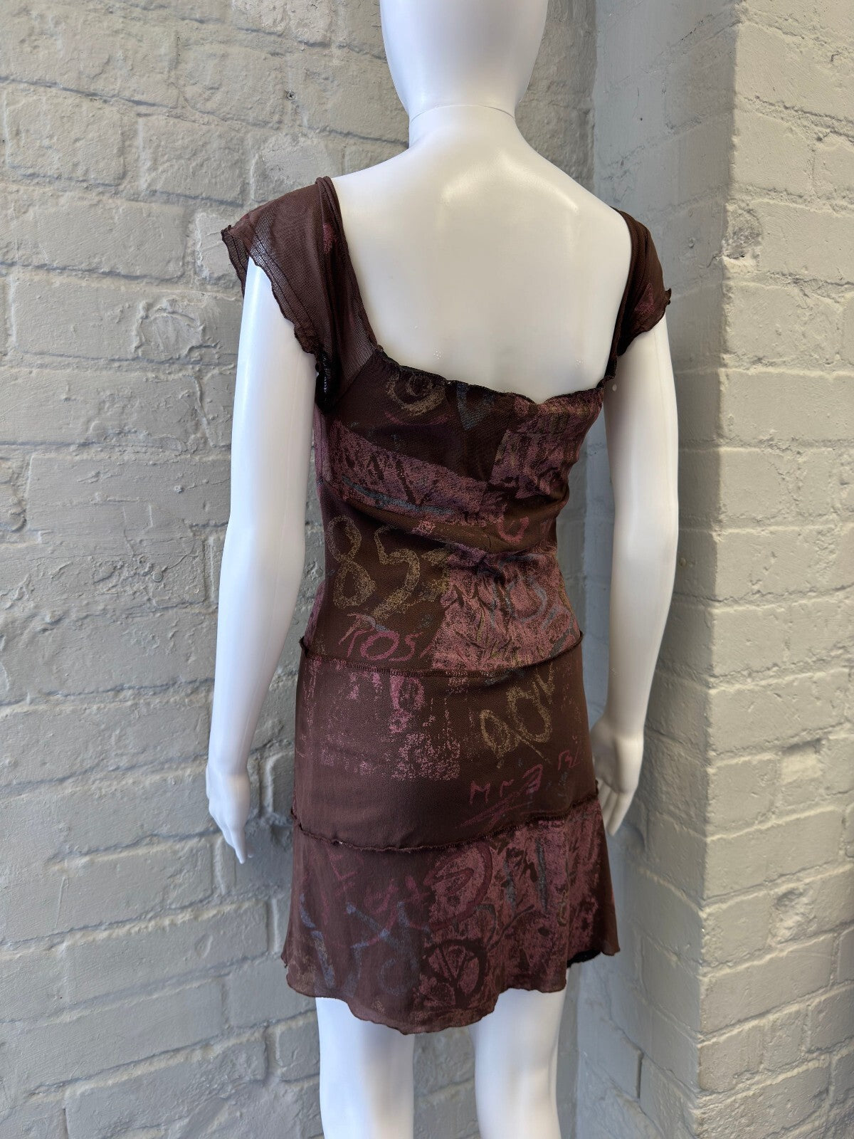 Brown Patterned Cap Sleeve Midi Dress