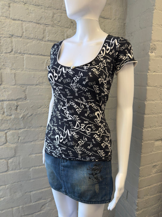 D&G Navy and White Logo Print Baby Tee