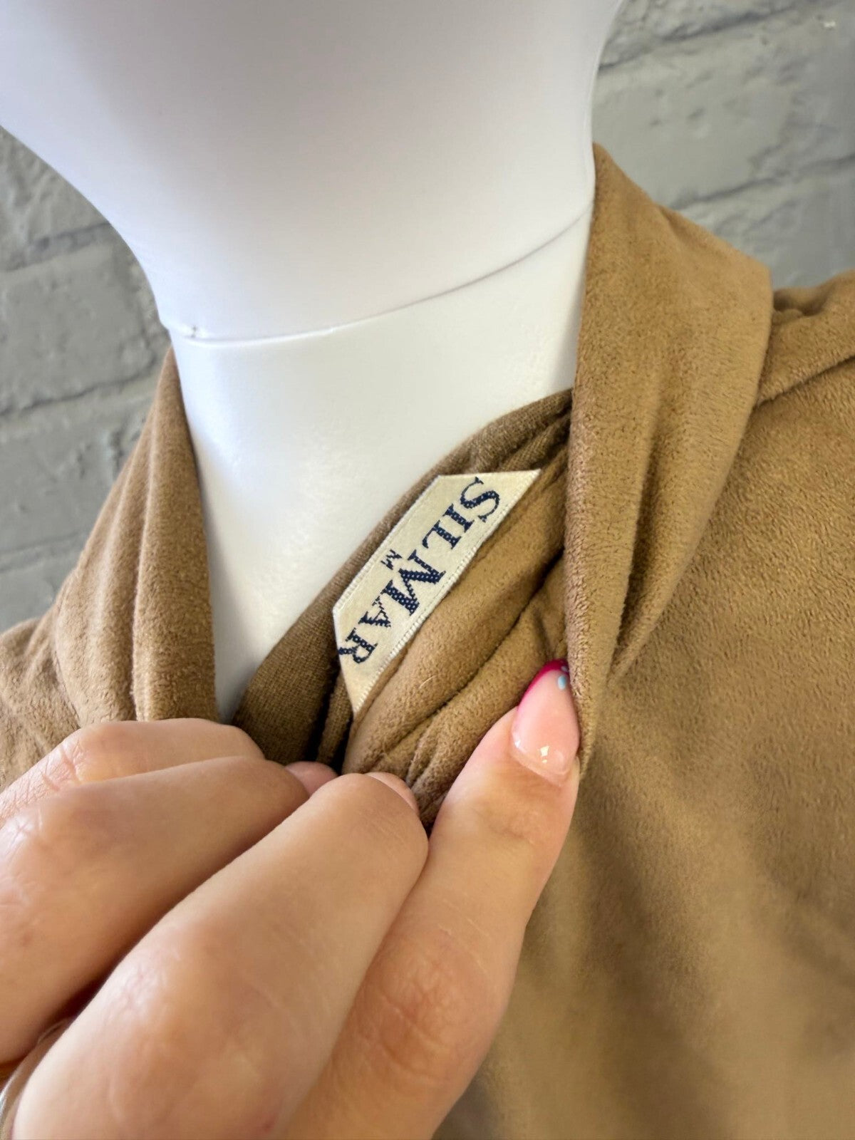 Tan Faux Suede Zip-Up Jacket with Keyhole Detail