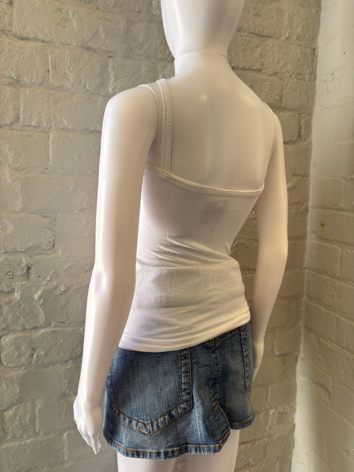 White Ruched Strap Top with Silver Ring Detail