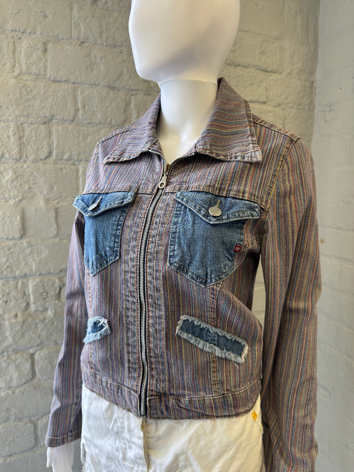 Miss Sixty Striped Denim Jacket with Blue Denim Pockets