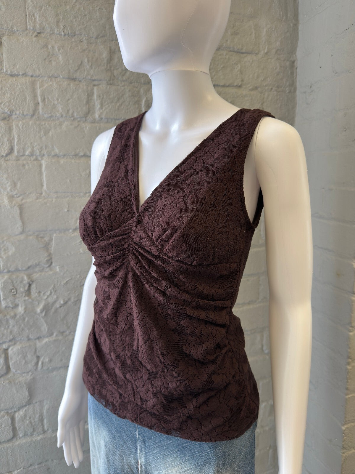 Rampage Brown Lace Sleeveless V-Neck Top
