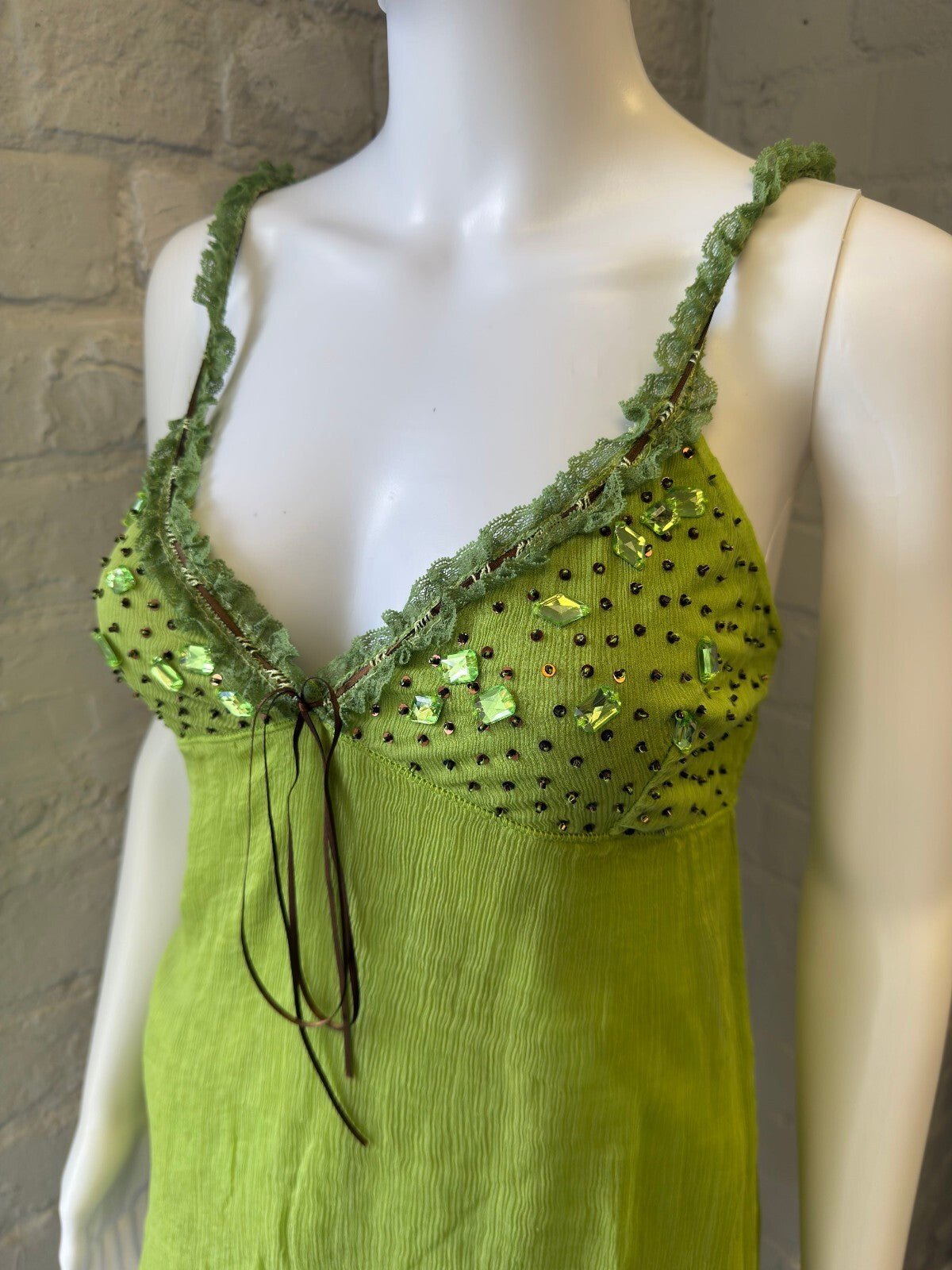 Green Silk Embellished Fairy Camisole Top