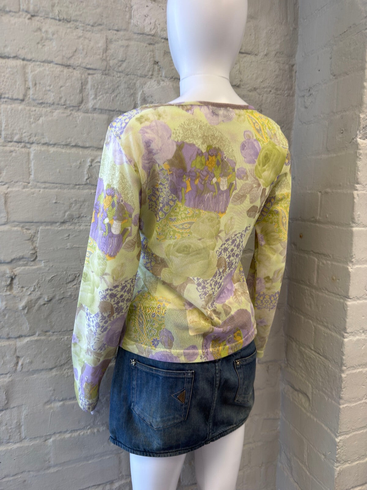 Green and Lilac Floral Print Long Sleeve Top