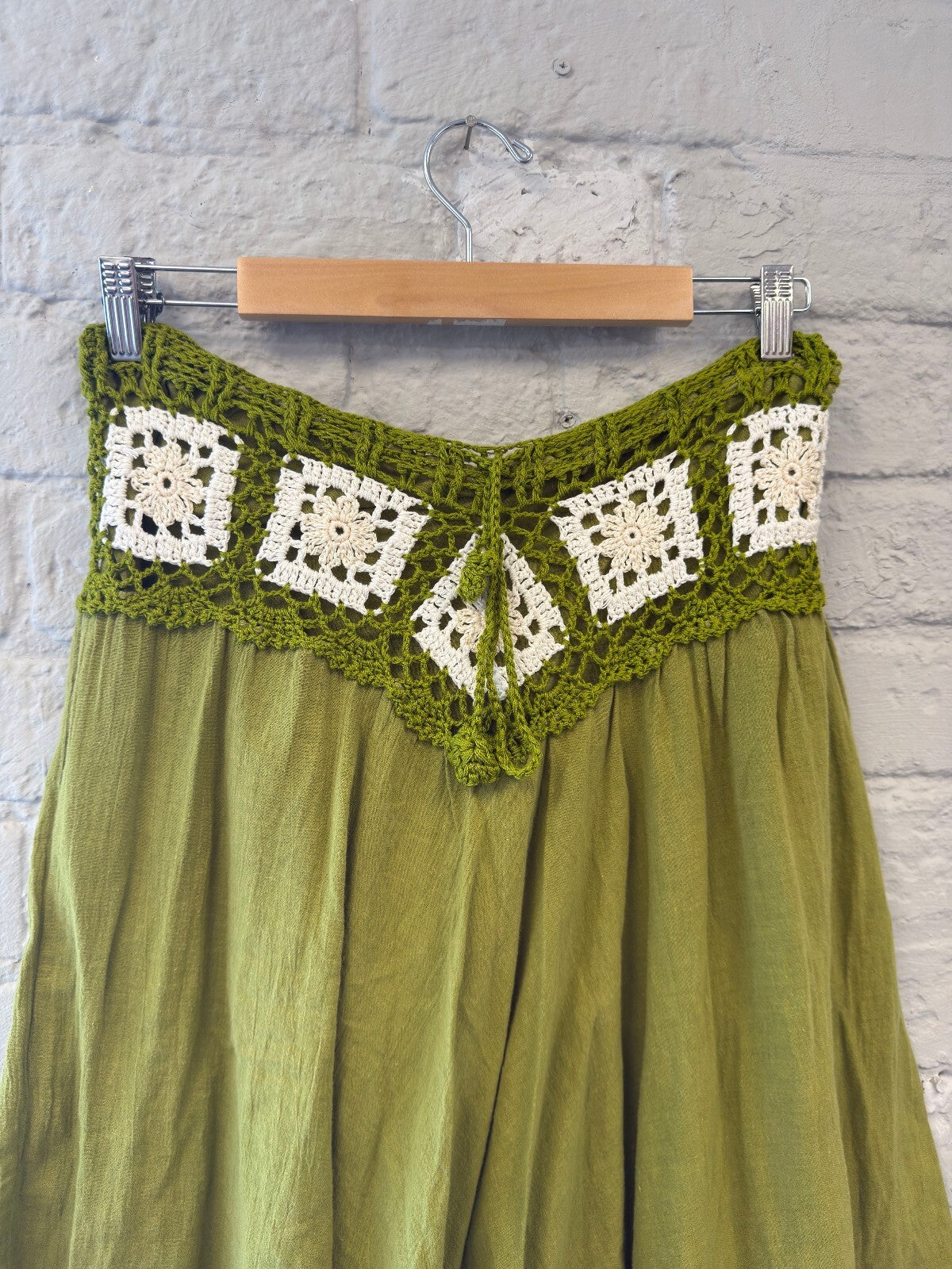 Green Crochet Waist Boho Skirt