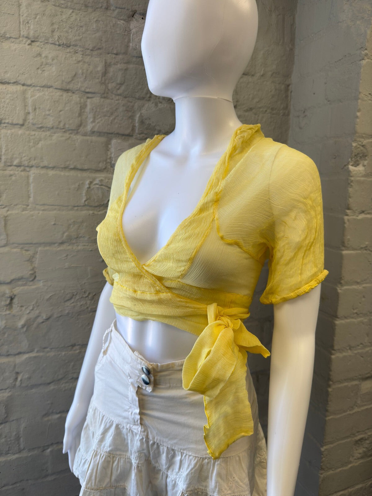 Yellow Silk Sheer Wrap Crop Top