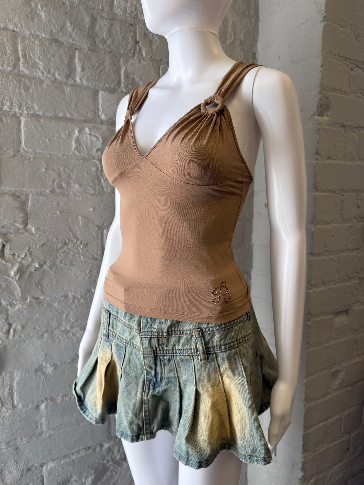 Blumarine Brown Stretch Tank Top with Ring Detail