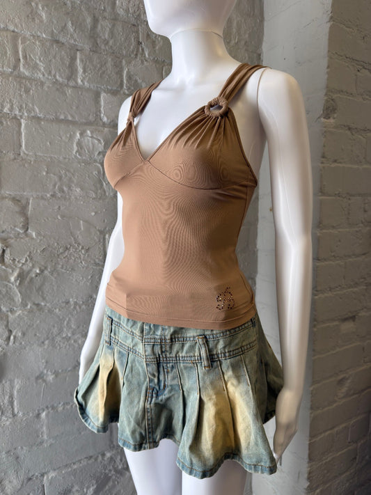 Blumarine Brown Stretch Tank Top with Ring Detail