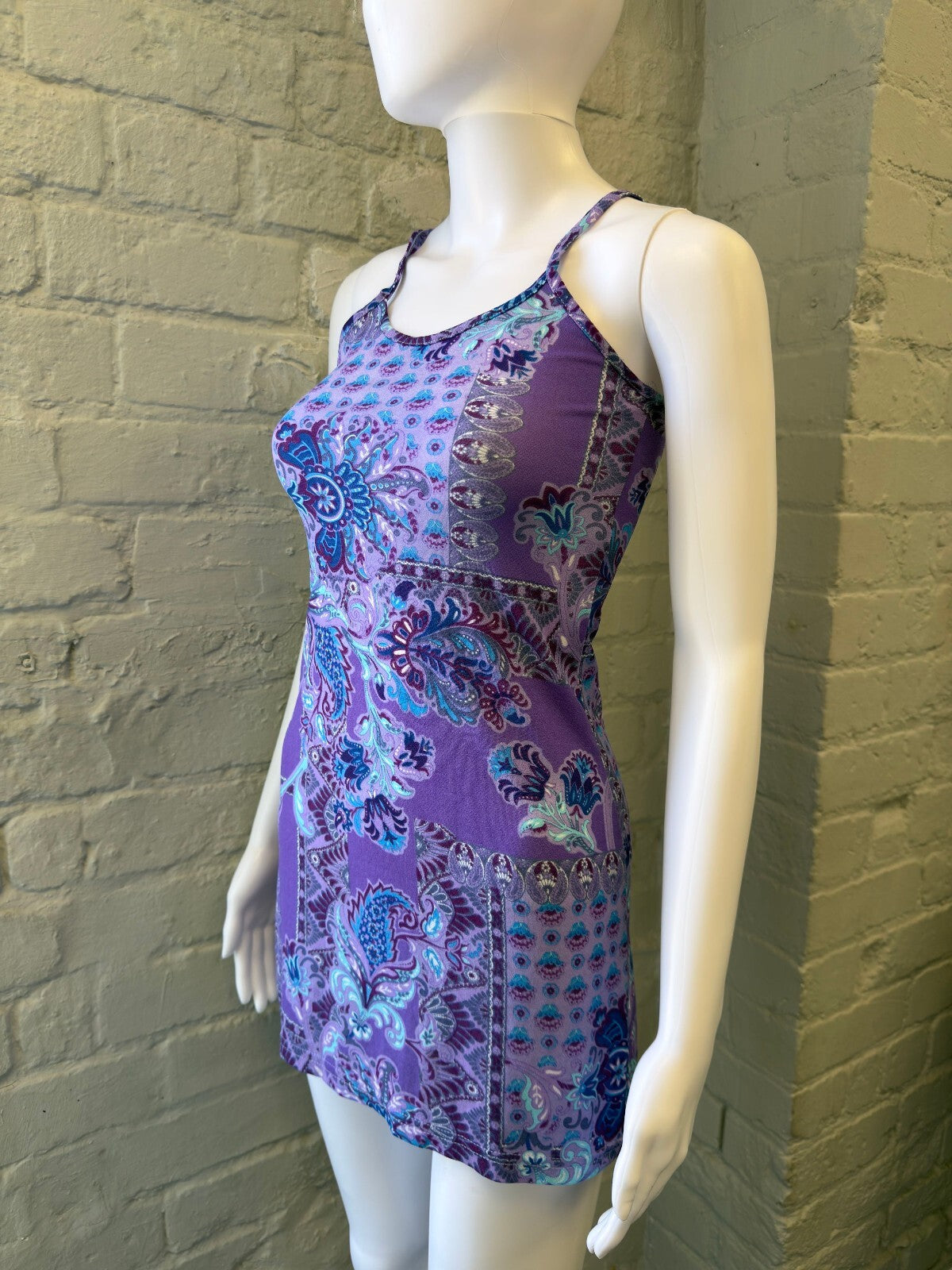 Purple Paisley Mini Dress with Spaghetti Straps