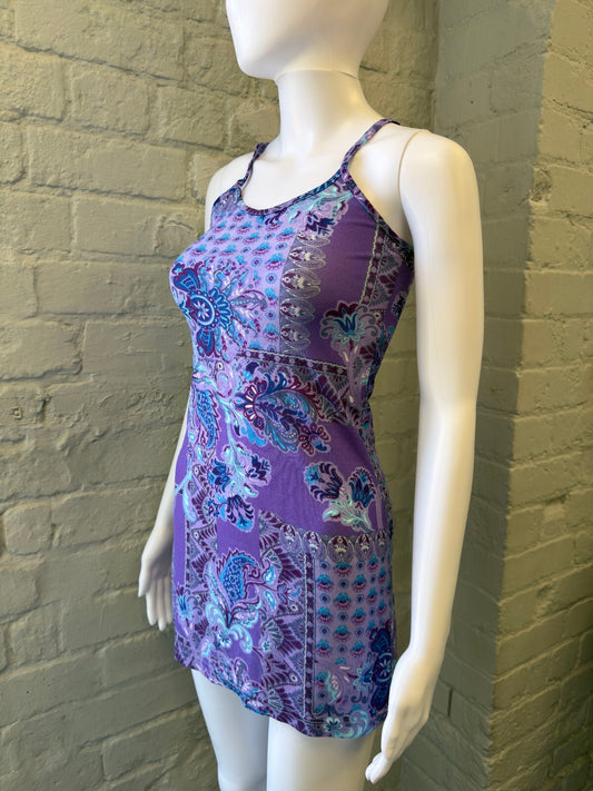 Purple Paisley Mini Dress with Spaghetti Straps