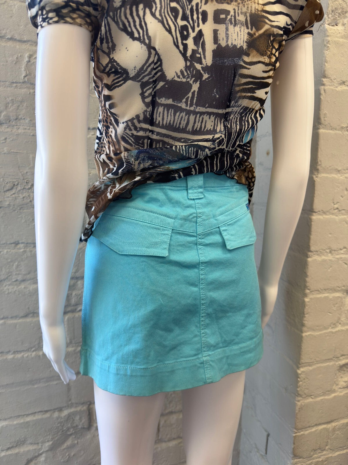 Turquoise Blue Cargo Mini Skirt