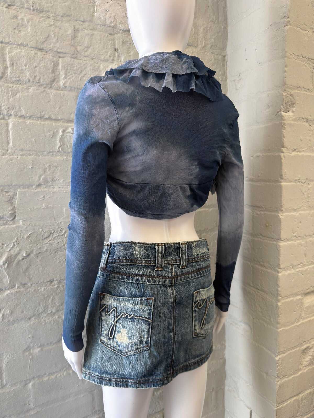 Blue Ruffled Sheer Bolero Shrug
