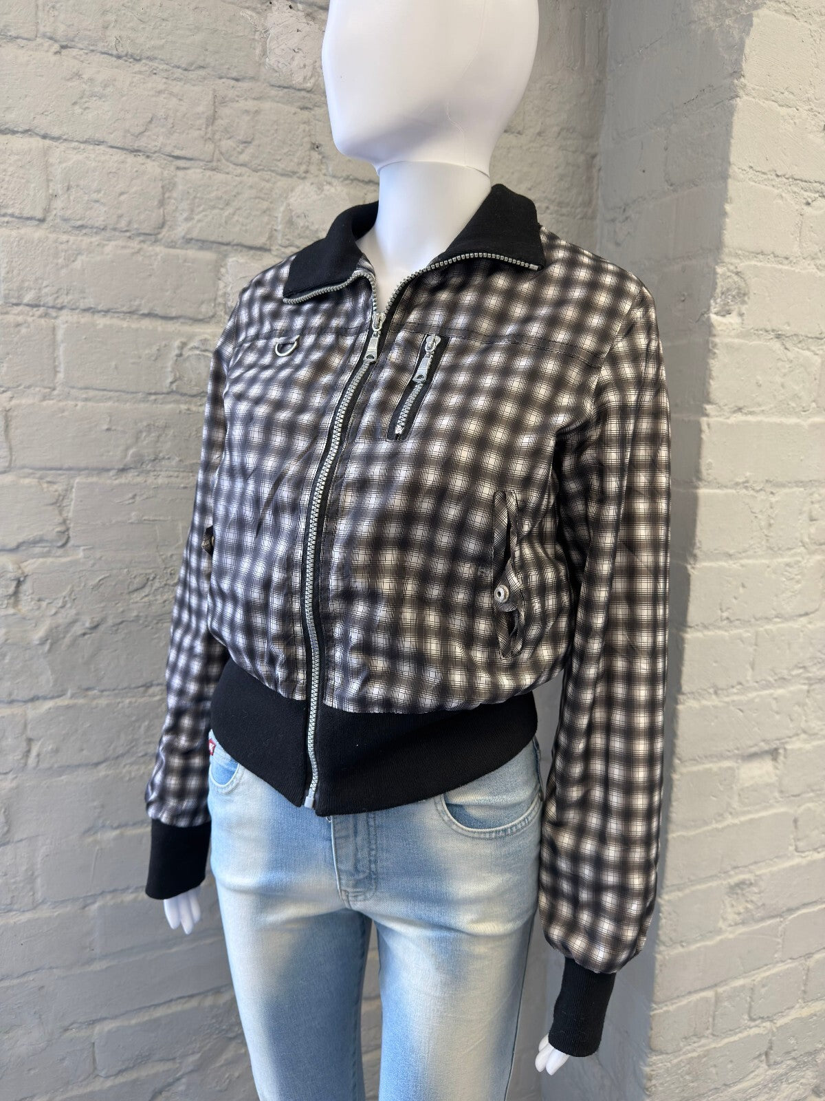 Checked Black And White Bomber Jacket