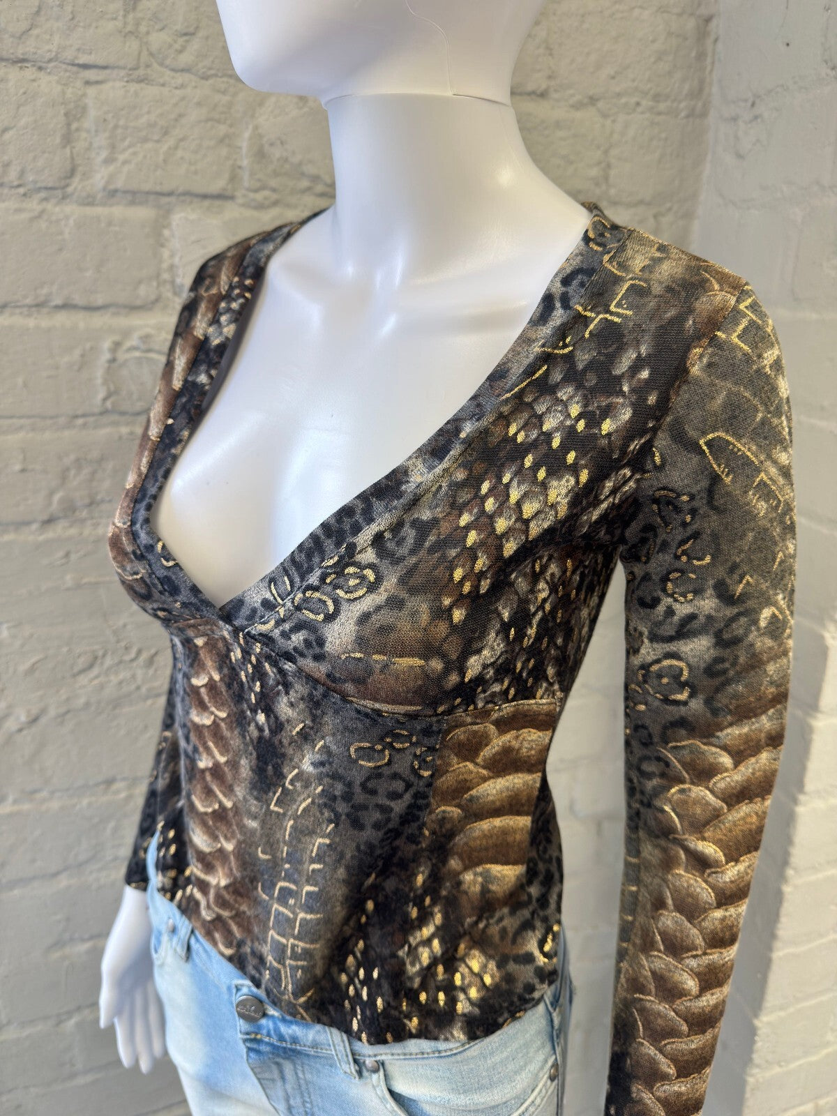 Y2K V-Neck Animal Print Knit Top