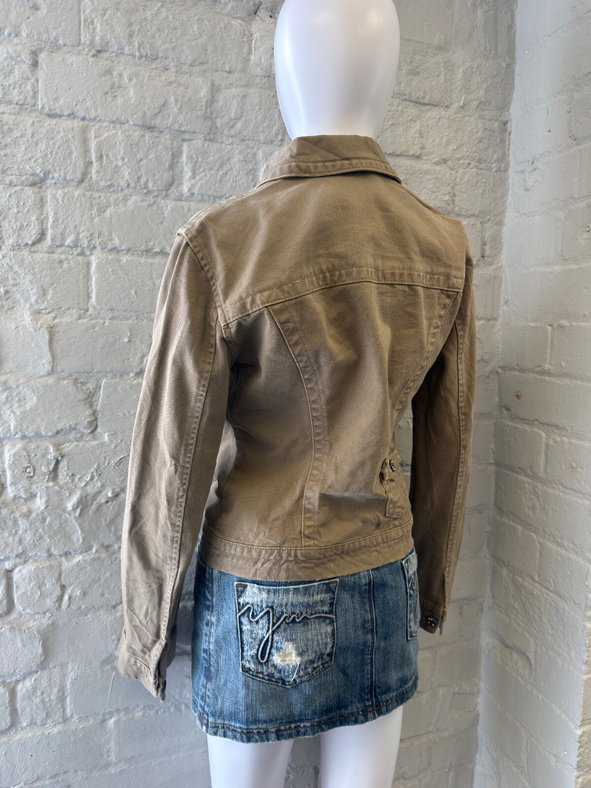 Italian Brown Denim Jacket with Embellished Buttons and Logo Detail