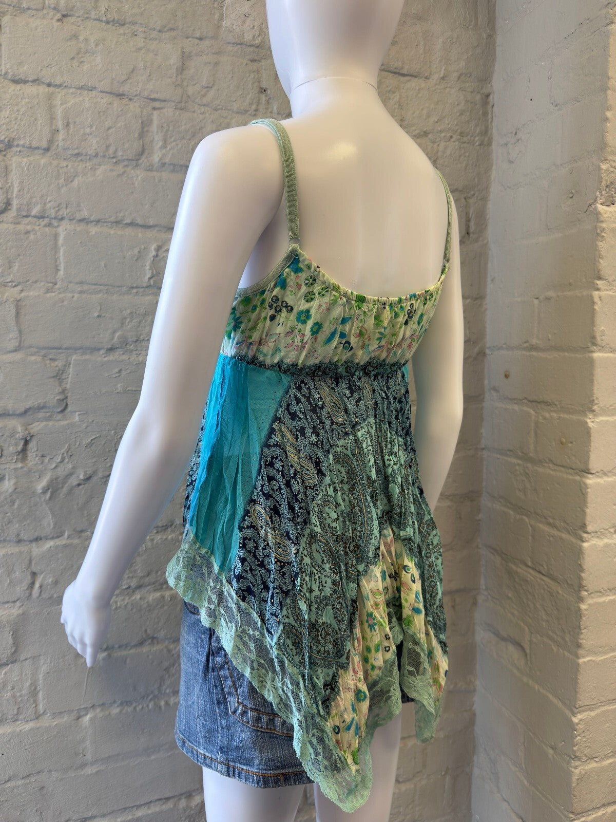 Blue Floral and Lace Cami Top