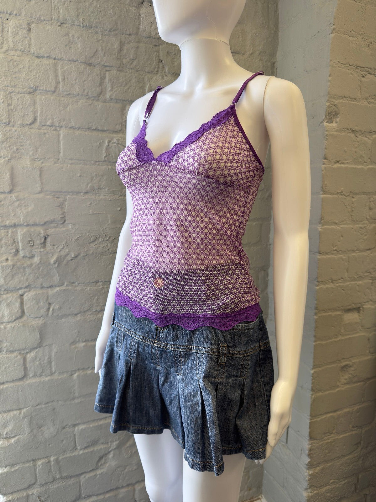 Purple Patterned Lace Trim Camisole Top