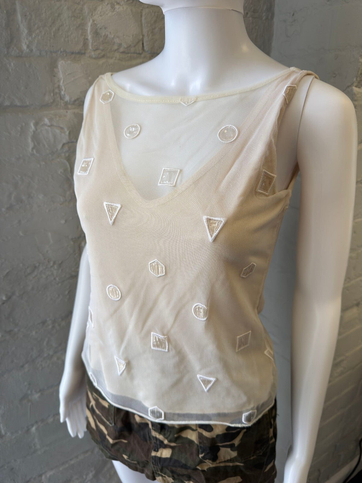 Cream Sheer Embroidered Vest Top
