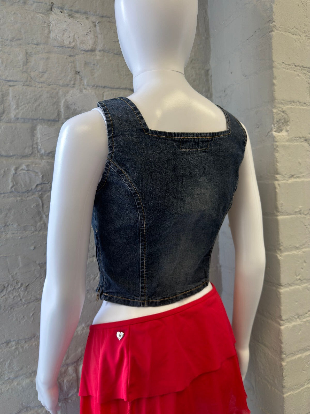 Denim Crop Top Tank with Square Neckline