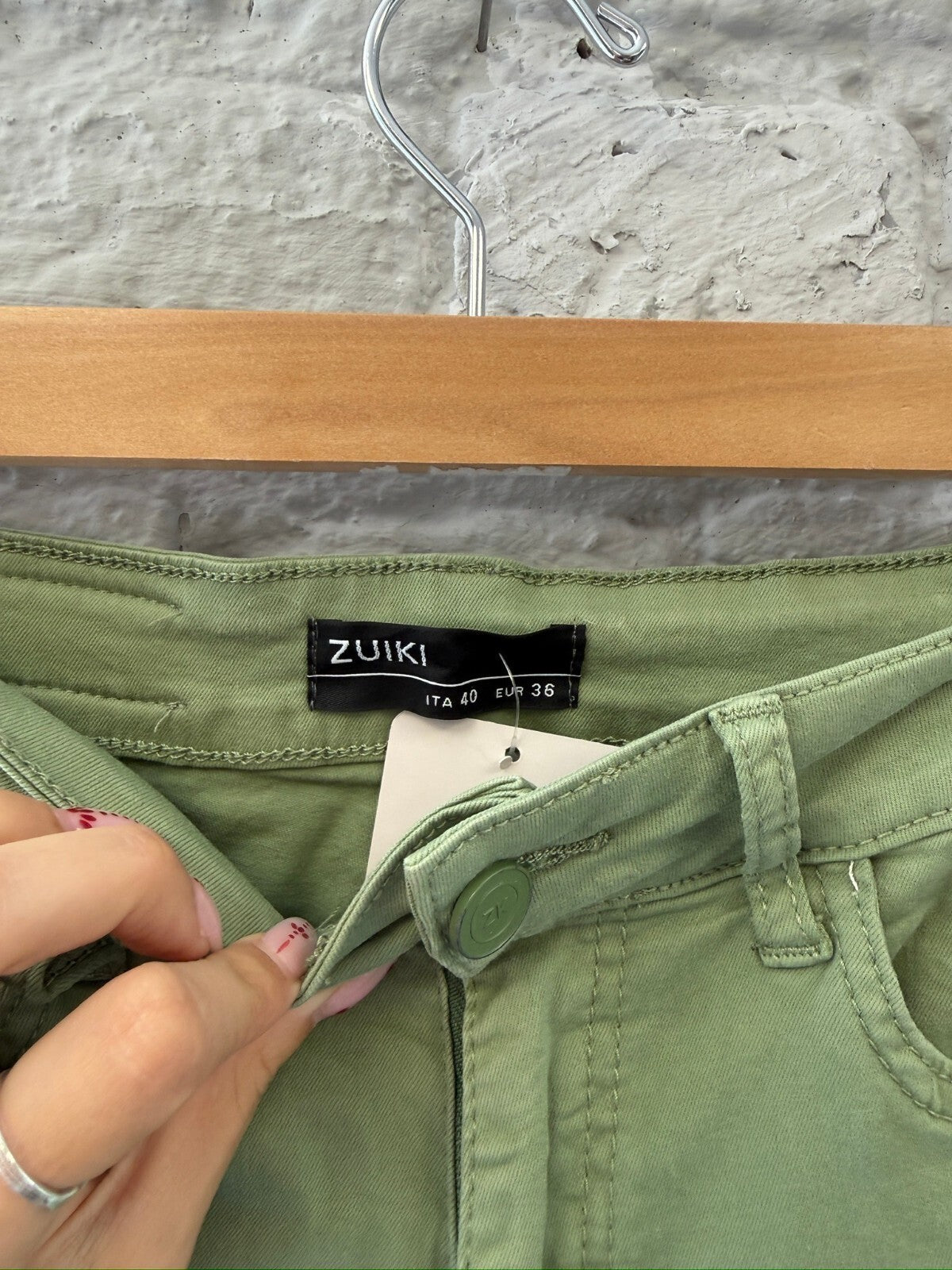 Green Lace-Up Flared Jeans