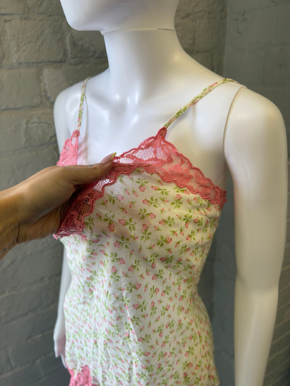 Floral Lace Trim Slip Mini Dress