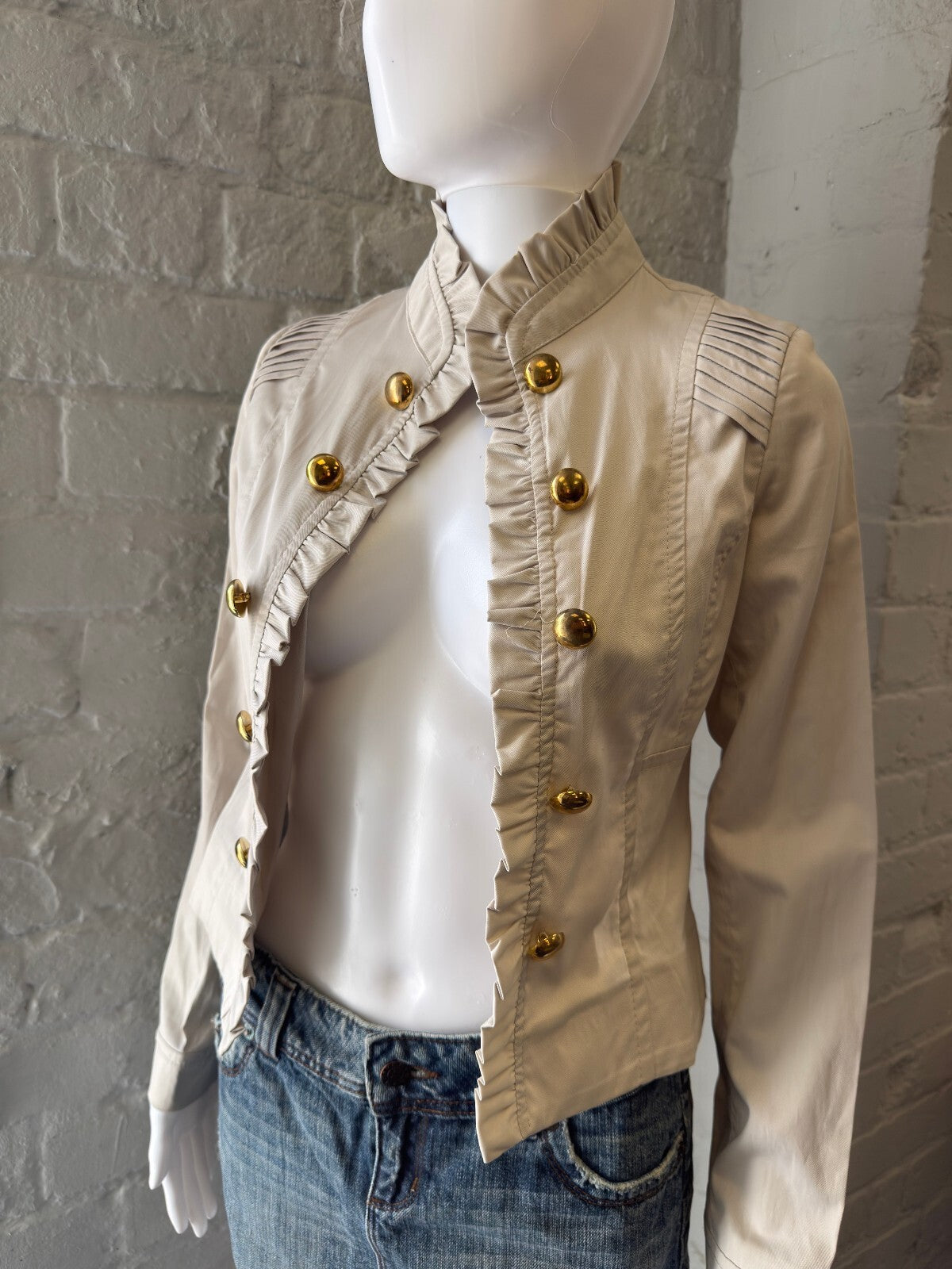Cream Military Style Jacket with Gold Buttons