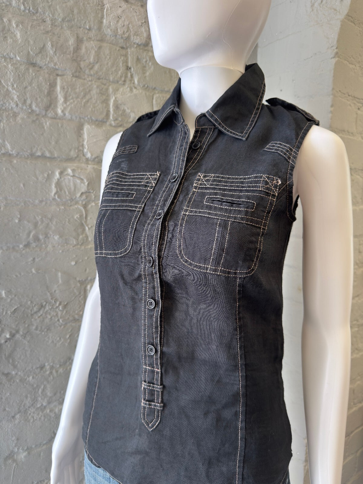 Black 90s Button-Up Shirt Tank