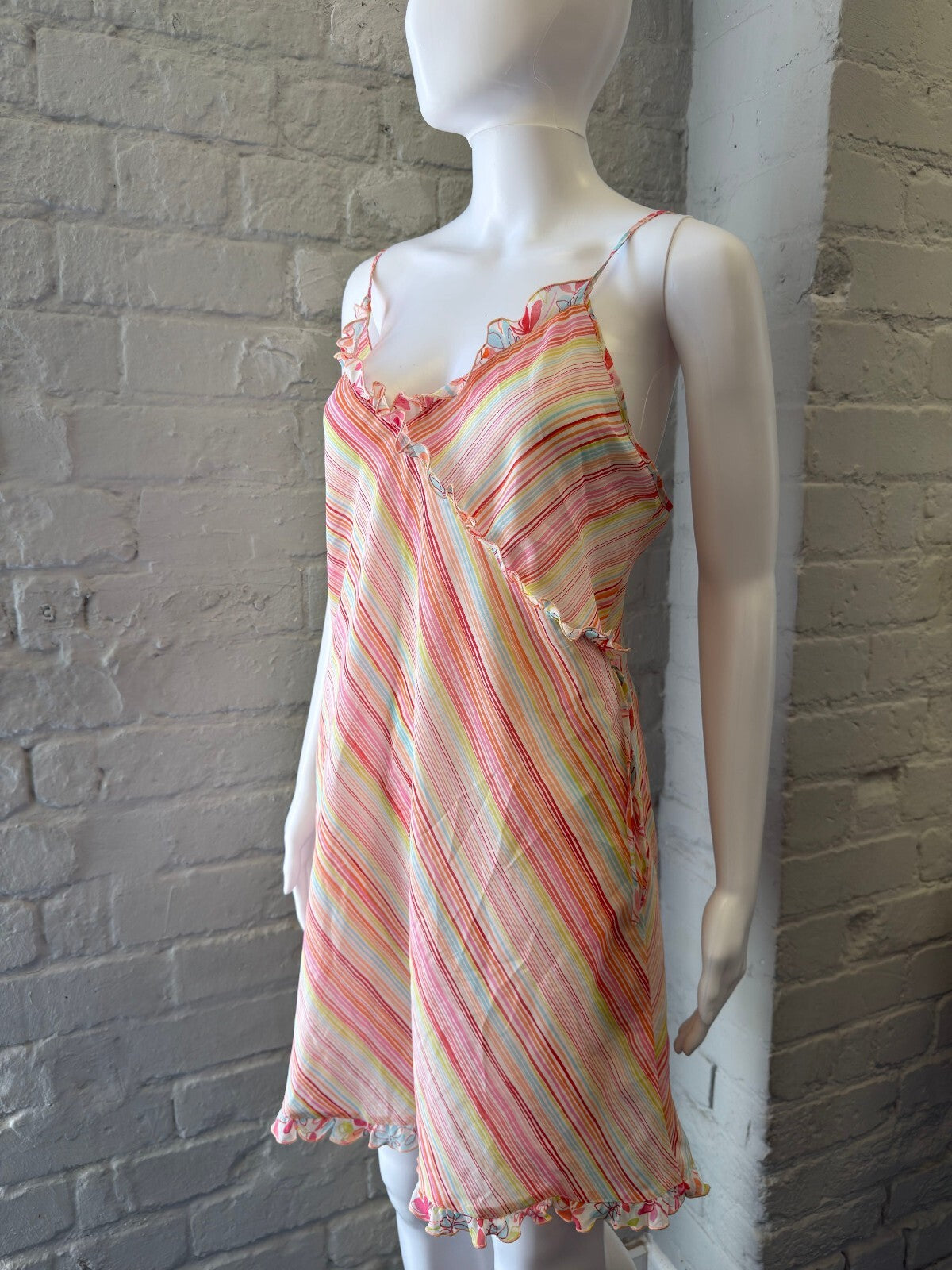Striped Slip Dress with Ruffle Trim