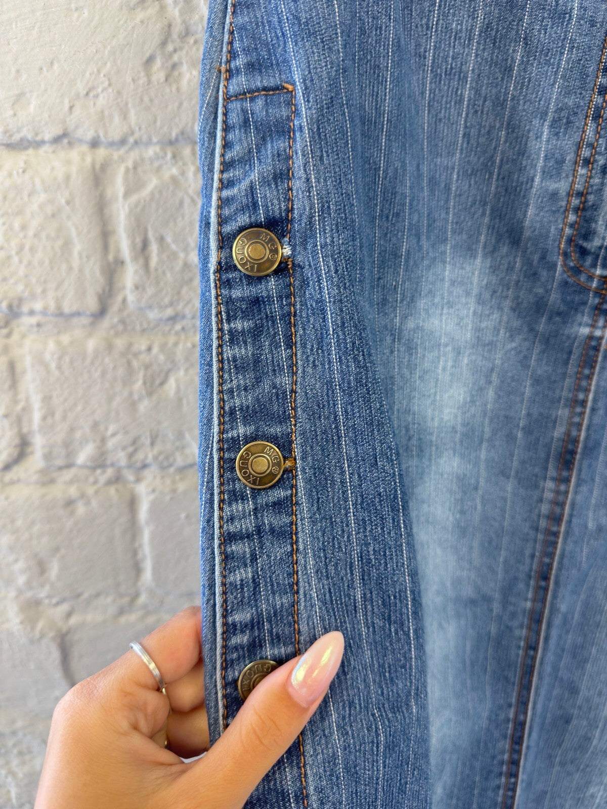 Vintage Blue Pinstripe Denim Maxi Skirt