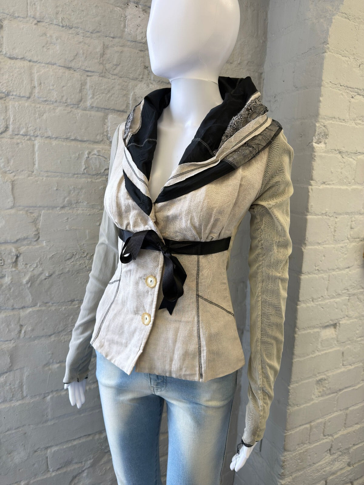 Italian Beige and Black Fitted Blazer Jacket
