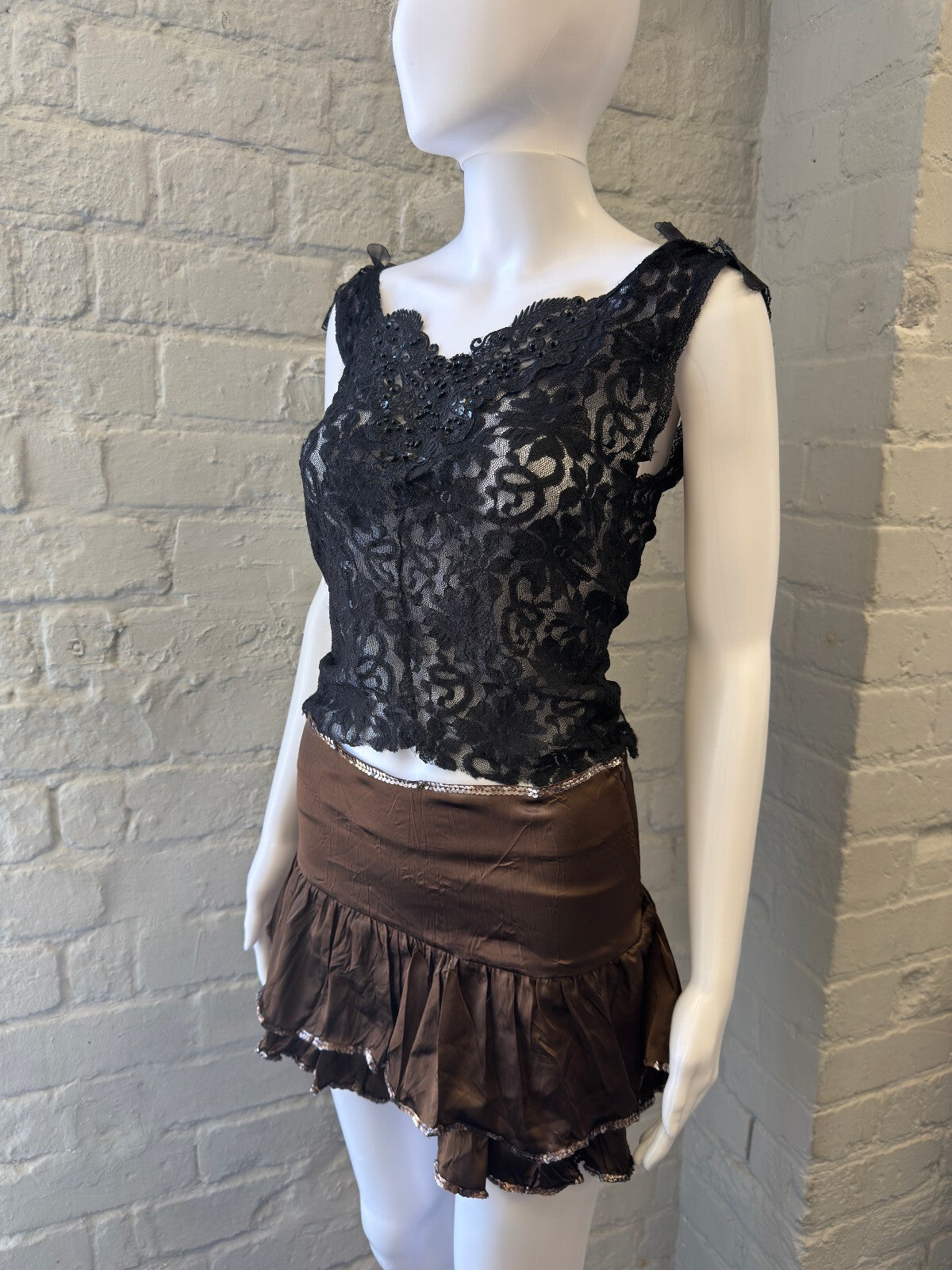 Black Lace Tank with Sequin Detail and Open Back