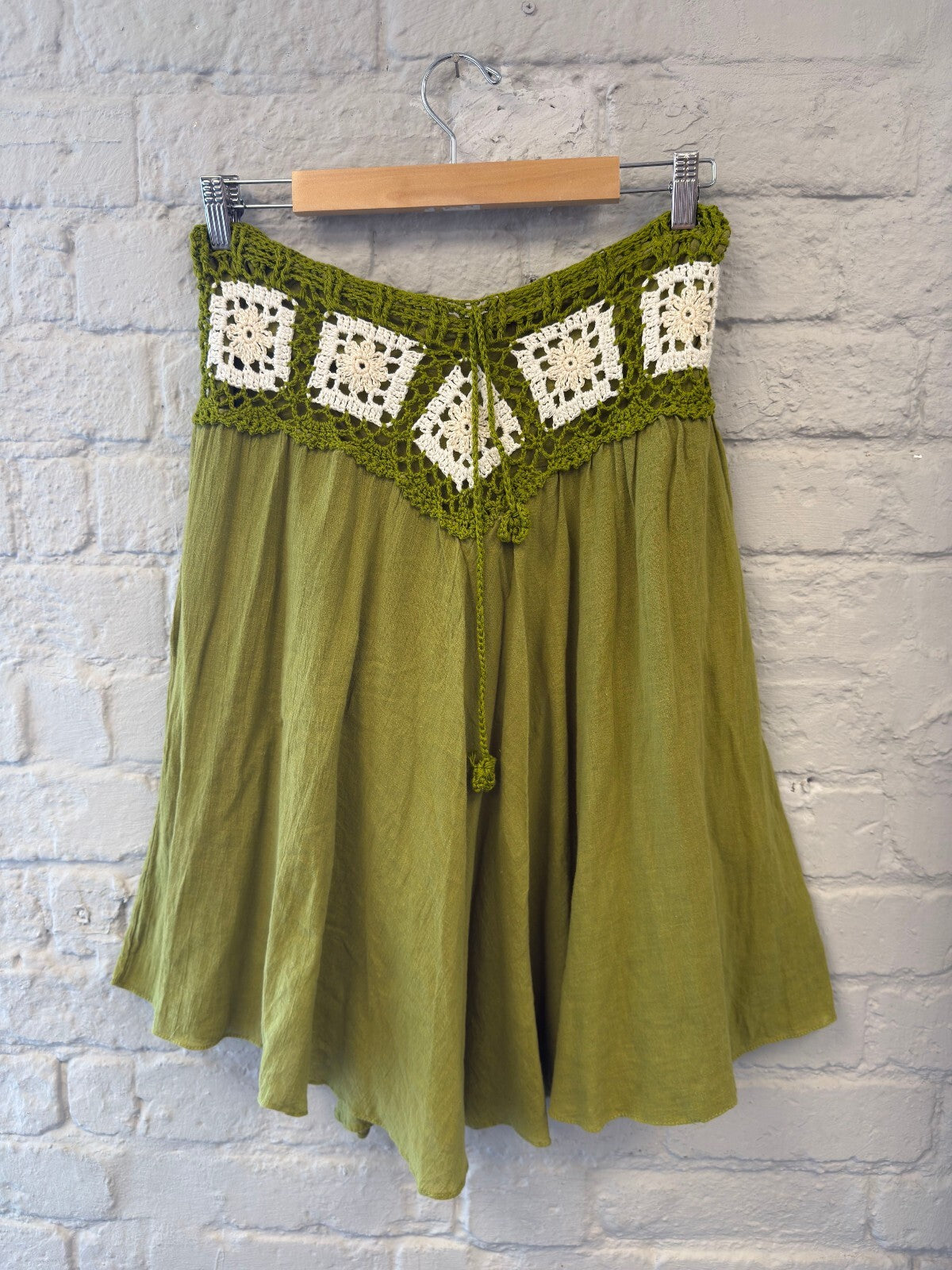 Green Crochet Waist Boho Skirt