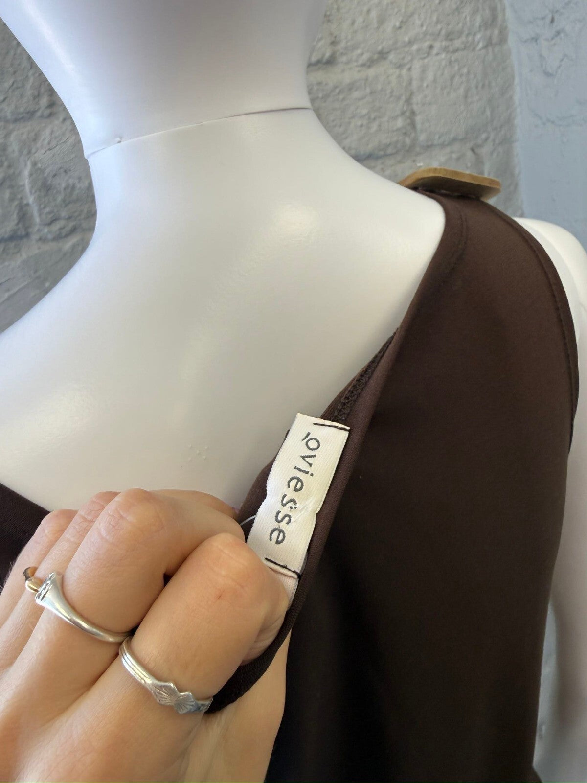 Brown Cowl Neck Top with Buckle Detail