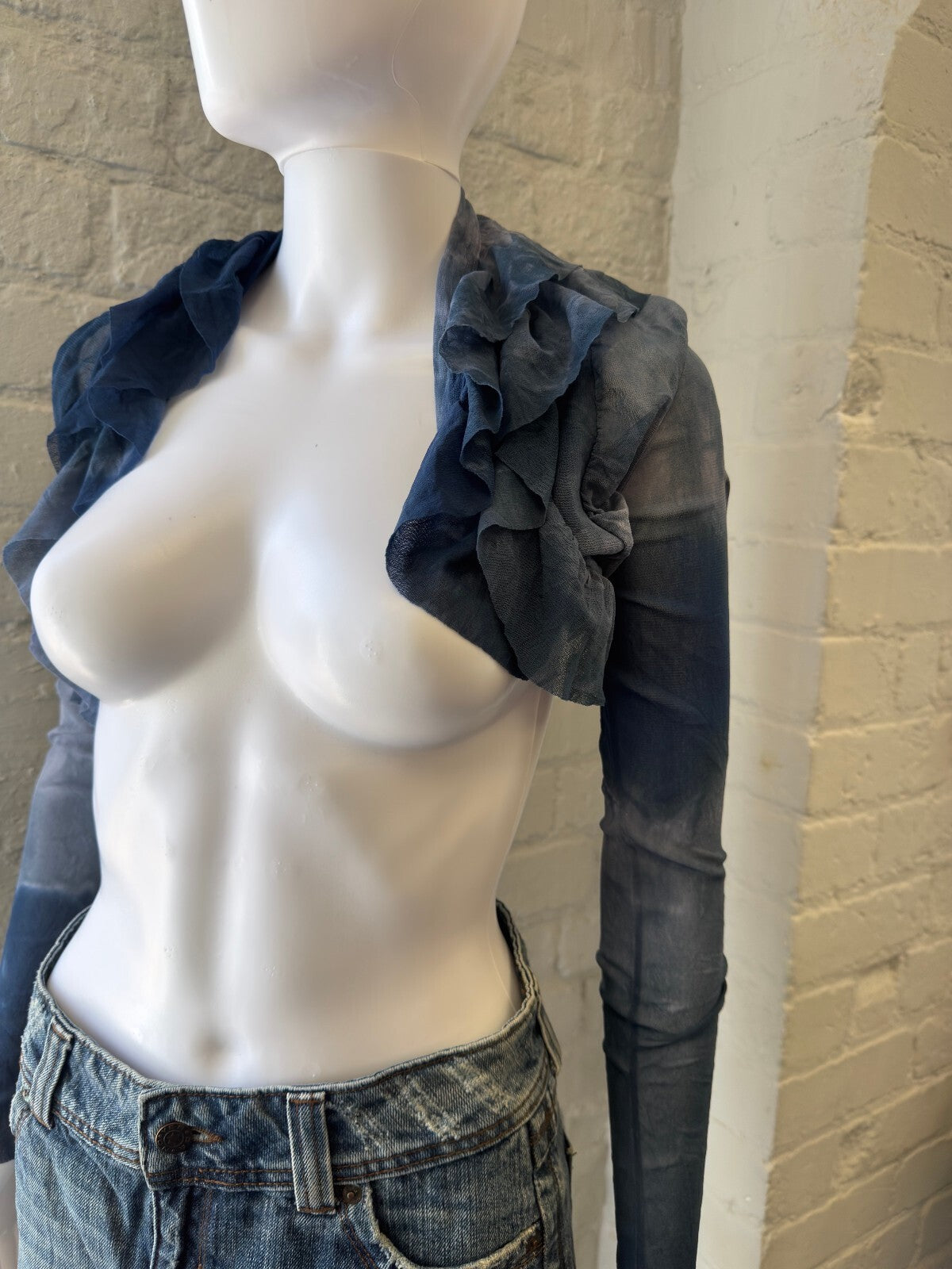Blue Ruffled Sheer Bolero Shrug