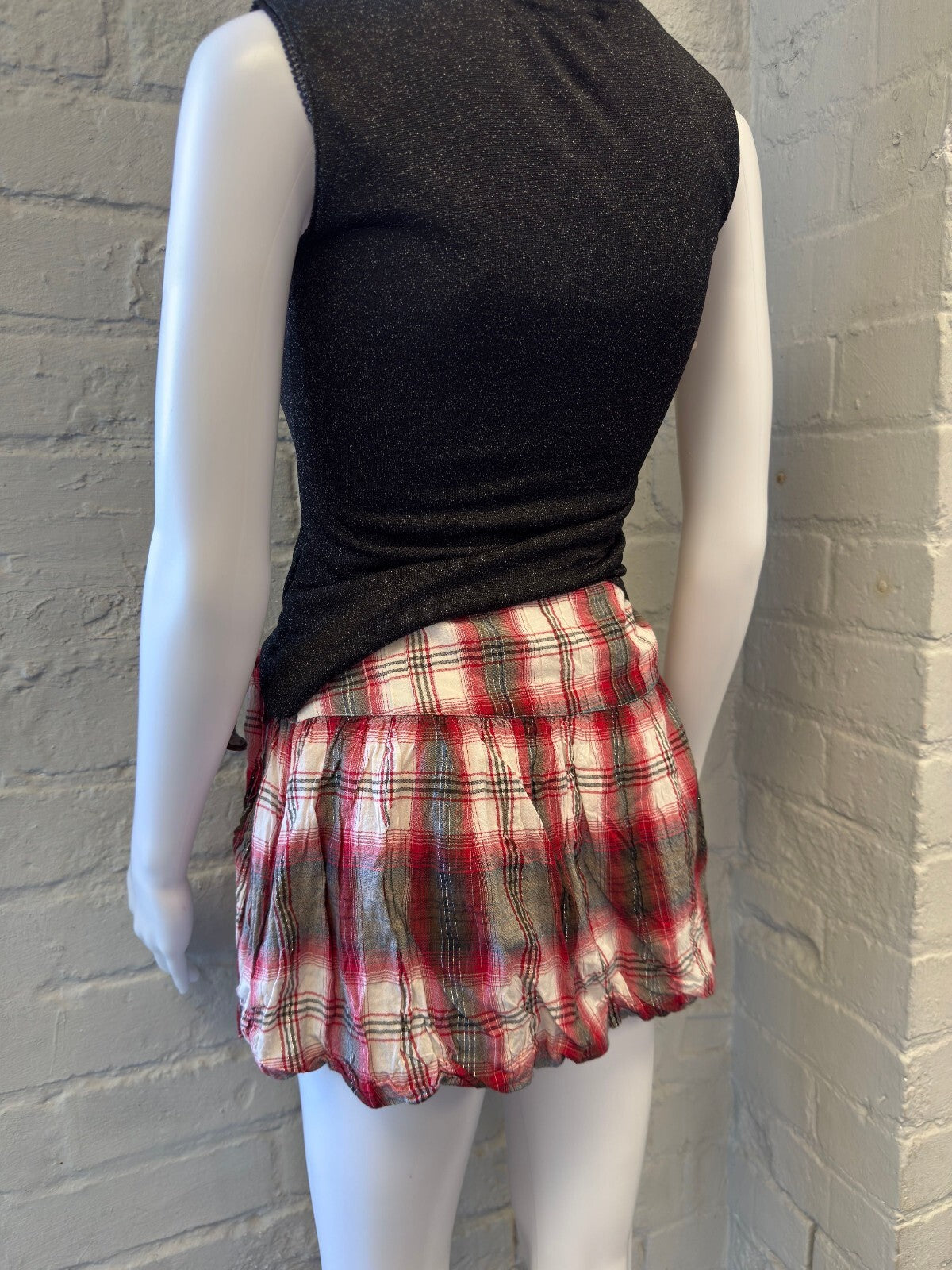 Orsay Red and White Plaid Mini Skirt with Side Tie