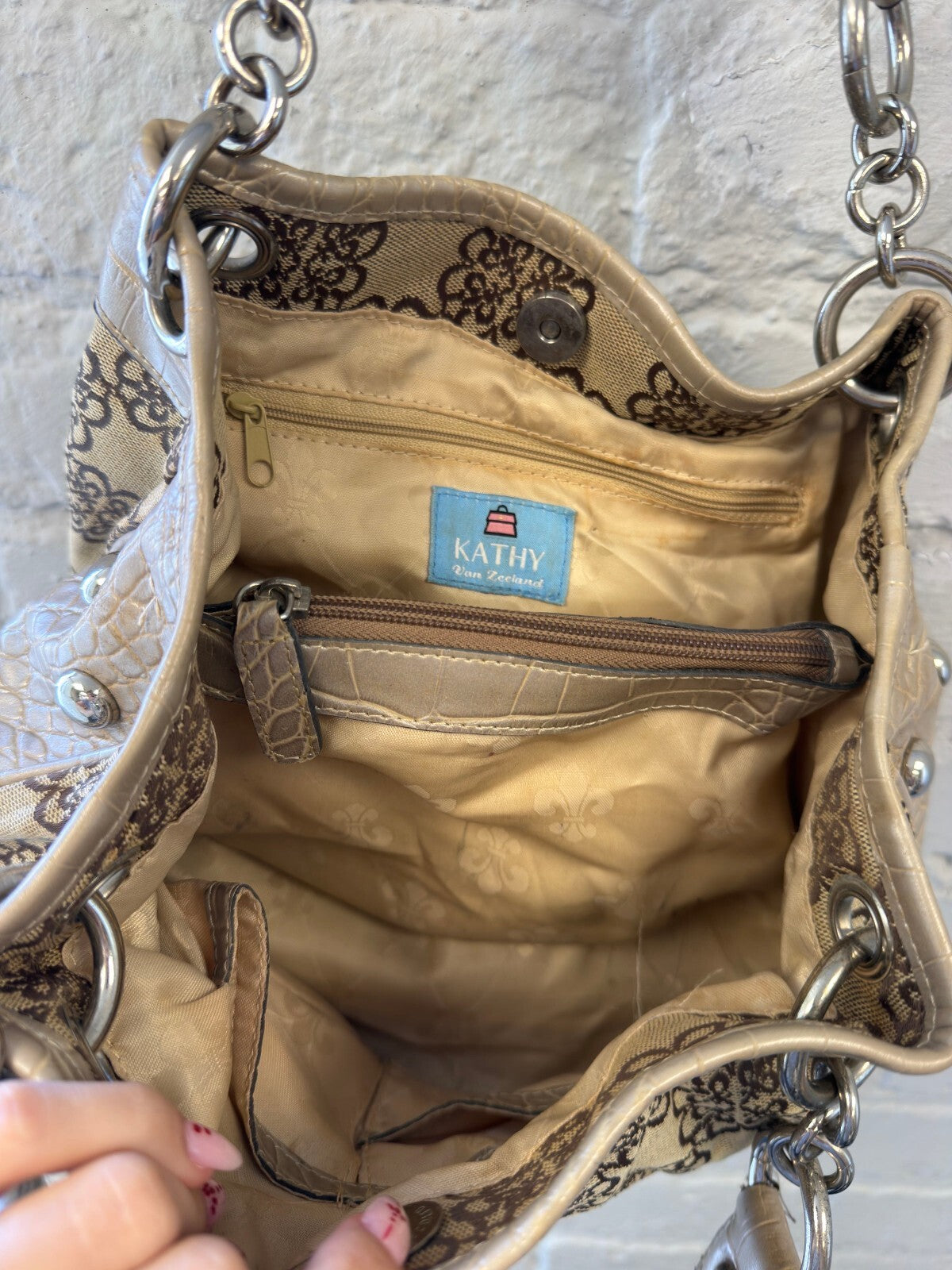 Kathy Zeeland Brown Patterned Handbag