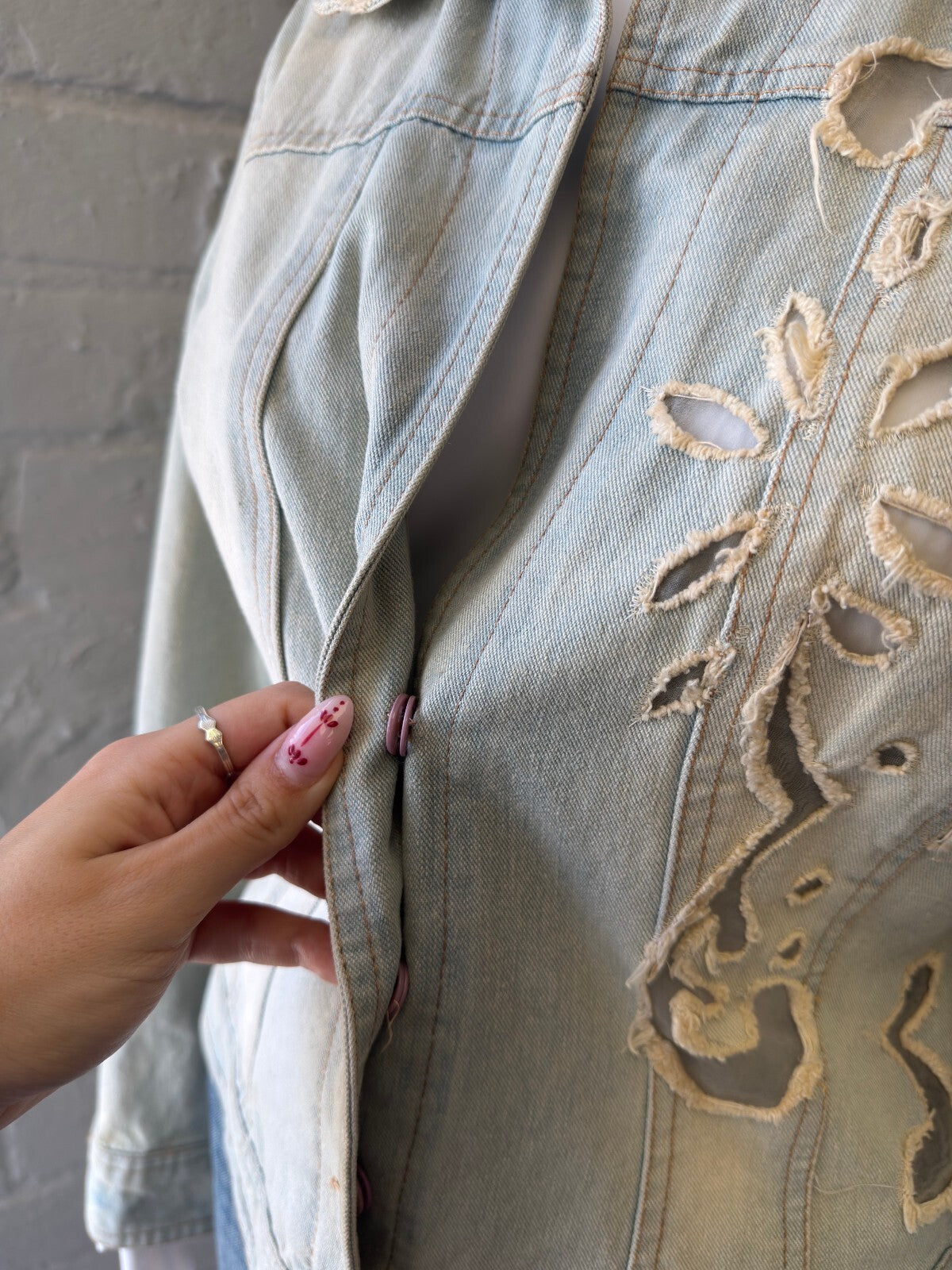Light Blue Embroidered Denim Jacket