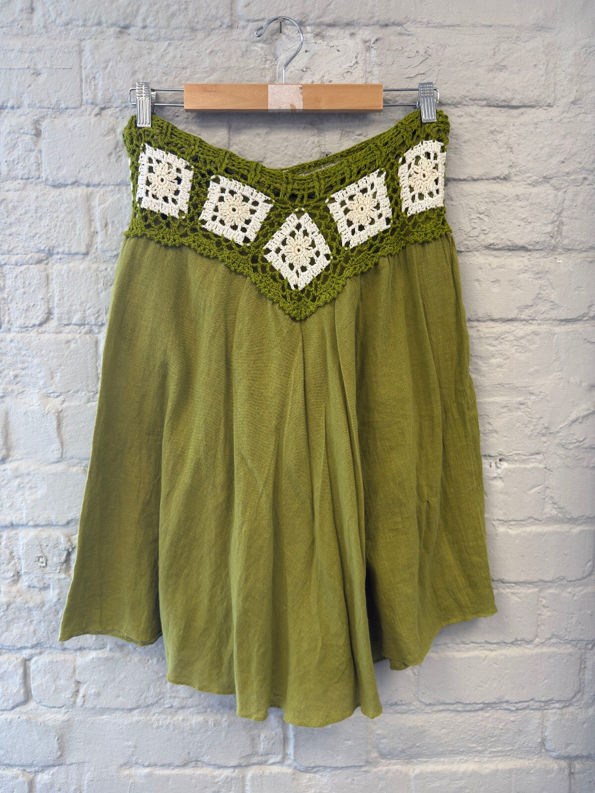 Green Crochet Waist Boho Skirt