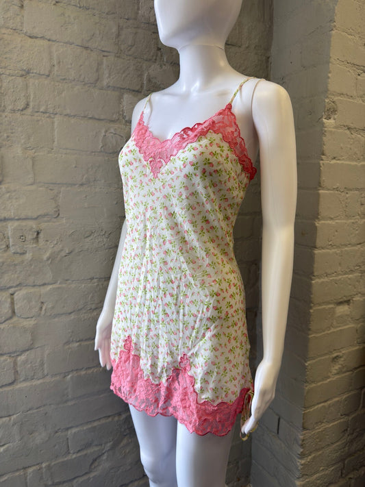 Floral Lace Trim Slip Mini Dress
