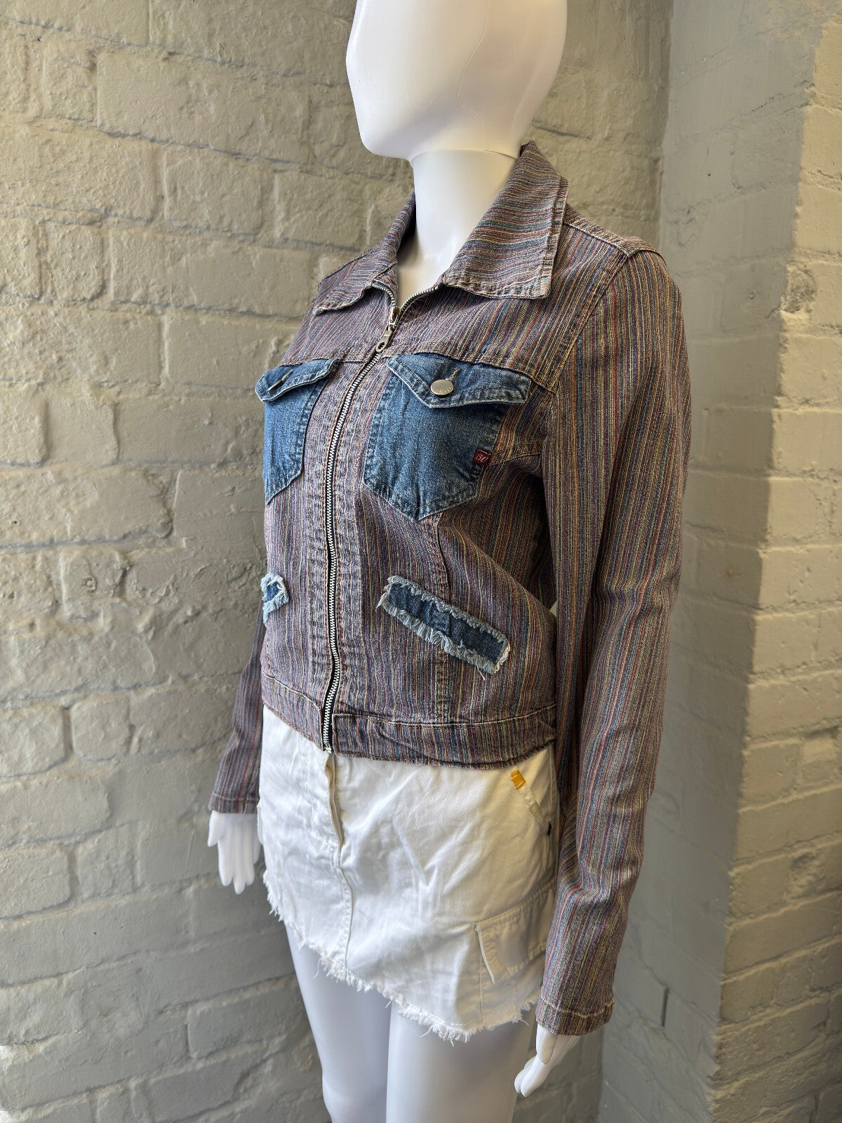 Miss Sixty Striped Denim Jacket with Blue Denim Pockets